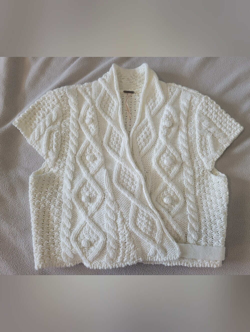 Free People Chunky Cable Shawl With TIE waist Cropped Cardigan - Cream